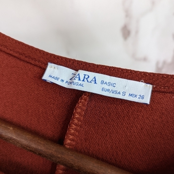 Zara Brown Embroidered Potato Bag Dress Short Sleeve Mini Women's Small - Picture 4 of 14